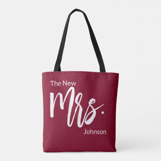 De nieuwe Mrs. Script Bourgogne & White achternaam Tote Bag (Achterkant)