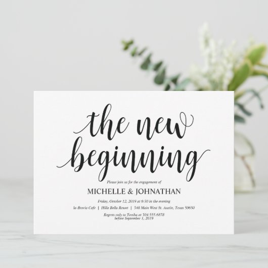 De nieuwe start, Engagement Party nodigt uit Kaart (Staand voorkant)