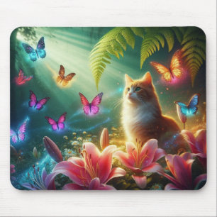 De Nieuwsgierige Kat & Haar Vlinders Muismat
