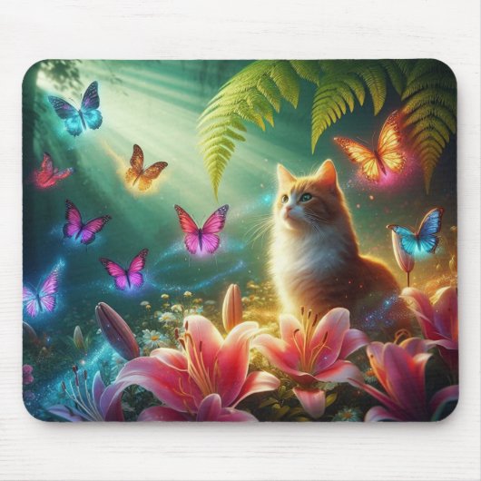 De Nieuwsgierige Kat & Haar Vlinders Muismat (Voorkant)