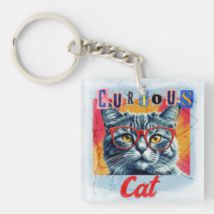De Nieuwsgierige Kat Sleutelhanger