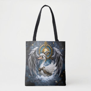 De Nieuwsgierige Klokwerkzwaan. Tote Bag
