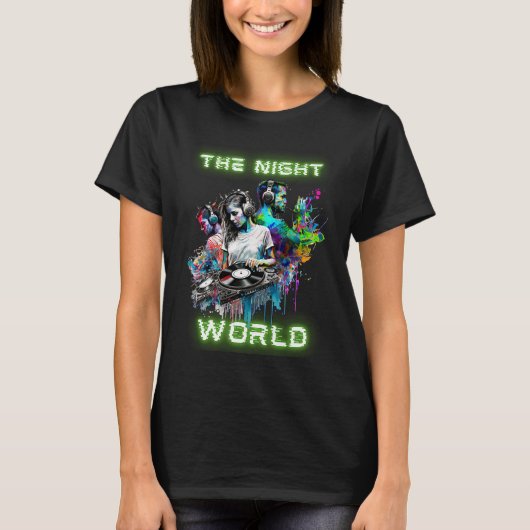 De Night World dj's thème party's T-shirt (Voorkant)