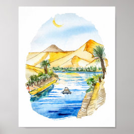 De Nijl River Egypte Waterverf Art Poster