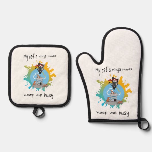 De ninja-bewegingen van mijn kat houden me bezig m ovenwant & pannenlap set (Voorkant)