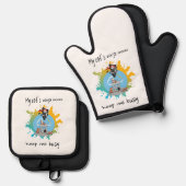 De ninja-bewegingen van mijn kat houden me bezig m ovenwant & pannenlap set (Voorkant / Achterkant)