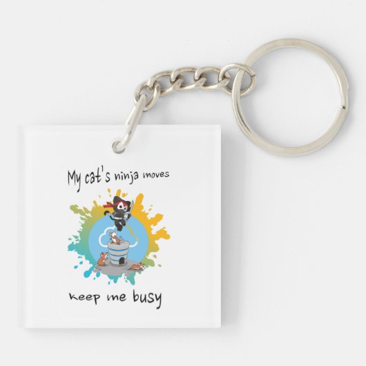 De ninja-bewegingen van mijn kat houden me bezig m sleutelhanger (Achterkant)