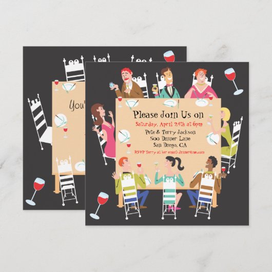 De nodiging van de Dinner Partij met lijst en vrie Kaart (Voorkant / Achterkant)