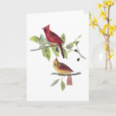 De Noordelijke Kardinaal van Audubon Kaart (Gele Bloem)