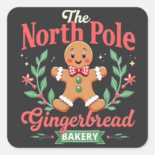 De Noordpool Gingerbread Bakery Kerstmis Vierkante Sticker (Voorkant)