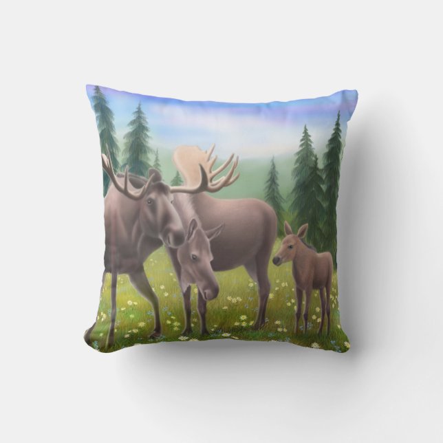 De Northern Moose Family Pillow Kussen (Voorkant)