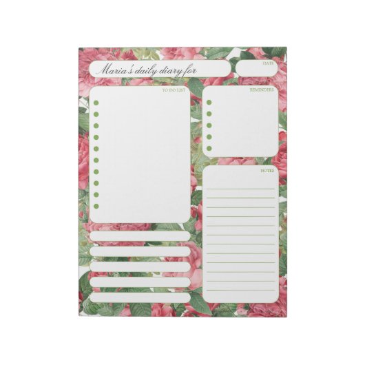 De  Nota's van de Planner van Rozen Dagelijkse en  Notitieblok (Linkerzijde)