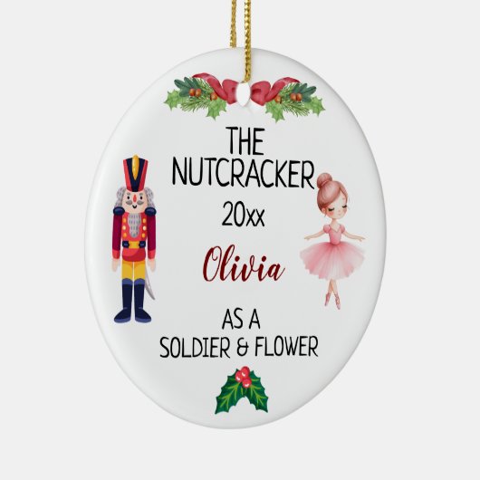 DE Notenkraker & Ballerina met aangepaste naam & t Keramisch Ornament (Rechts)