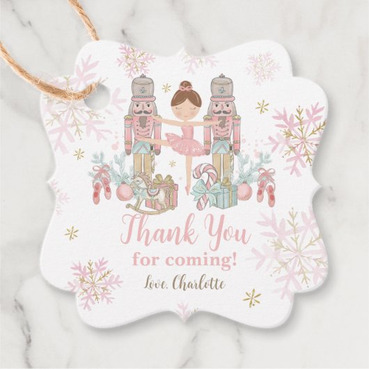 De Notenkraker Ballet Blush Roze Winter Kerstmis Bedankjes Labels (Voorkant)