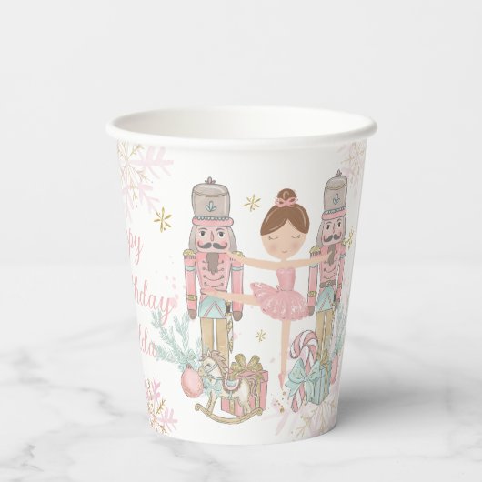 De Notenkraker Ballet Pastel Blush Roze Kerstmis Papieren Bekers (Achterkant)