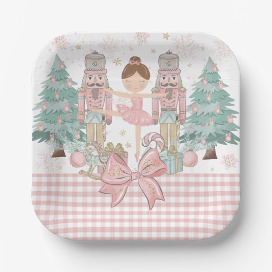 De Notenkraker Ballet Pastel Blush Roze Kerstmis Papieren Bordje (Voorkant)