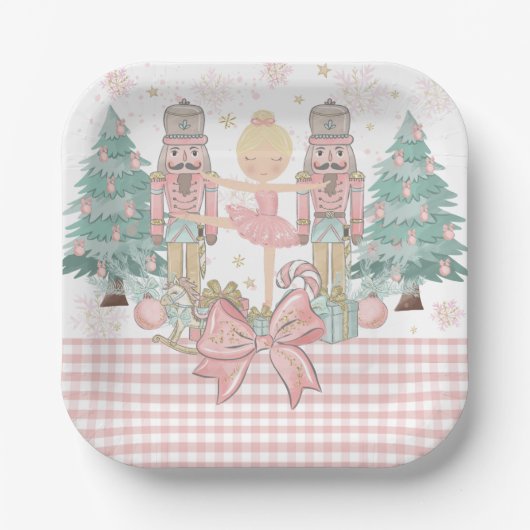 De Notenkraker Ballet Pastel Blush Roze Kerstmis Papieren Bordje (Voorkant)