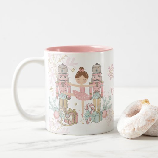 De Notenkraker Ballet Pastel Blush Roze Kerstmis Tweekleurige Koffiemok (Met donut)