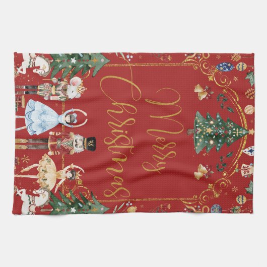  De Notenkraker Feestelijk Vrolijk Kerstfeest Theedoek (Horizontaal)