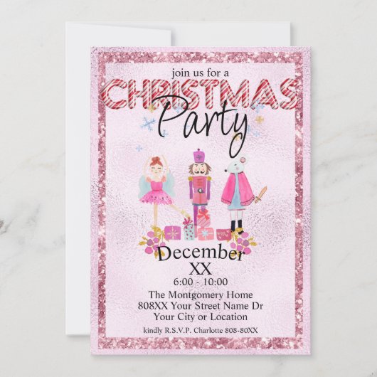 De Notenkraker Kerst Waterverf Roze Glitters Kaart (Voorkant)