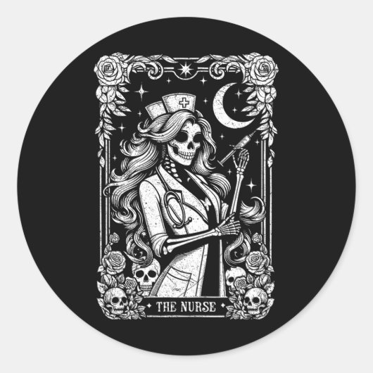 De Nurse Skeleton Tarot Kaart Funny Nursing Nurse Ronde Sticker (Voorkant)