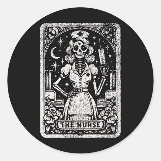 De Nurse Skeleton Tarot Kaart Funny Nursing Nurse Ronde Sticker (Voorkant)