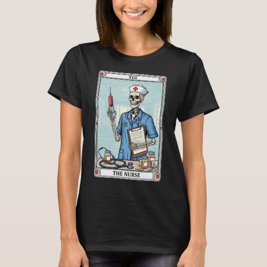 De Nurse Skeleton Tarot Kaart Halloween Medical T-shirt (Voorkant)