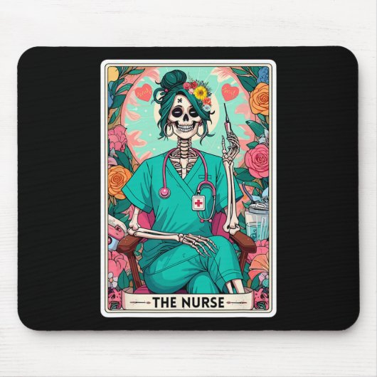 De Nurse Tarot Kaart Funny Skeleton Nurse Witchy M Muismat (Voorkant)