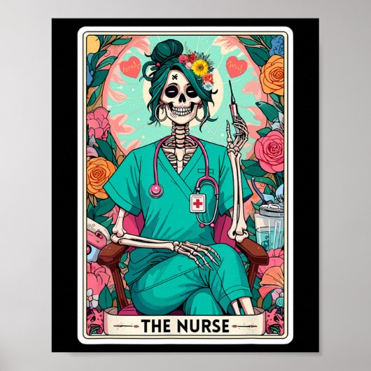 De Nurse Tarot Kaart Funny Skeleton Nurse Witchy M Poster (Voorkant)