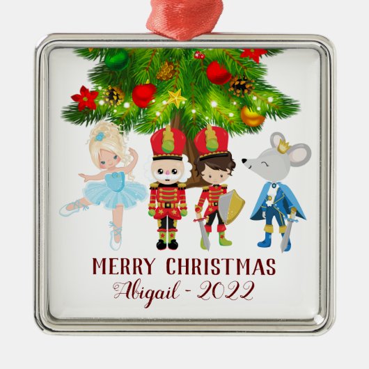 De Nutcracker, Clara, Muiskoning Kerstmis Metalen Ornament (Voorkant)