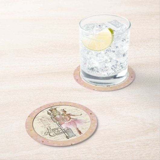 De Nutcracker Suite - Ballerina & Nutkraker Pink Ronde Kartonnen Onderzetter (Insitu)