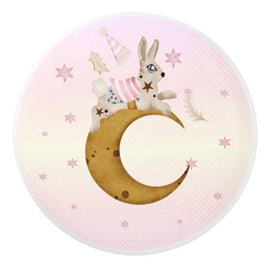 De Nutcracker Suite-Bunny op de moon keramische kn Knop (Voorkant)