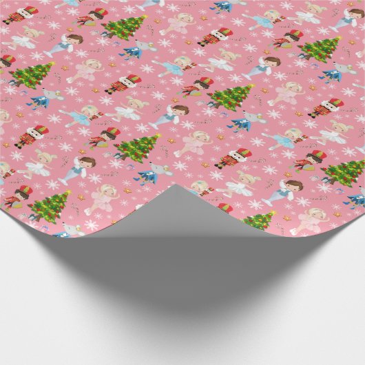 De Nutcracker tekent roze Kerstmis in de winter Cadeaupapier (Hoek)