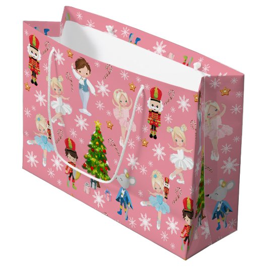 De Nutcracker tekent roze Kerstmis in de winter Groot Cadeauzakje (Voorkant Gekanteld)