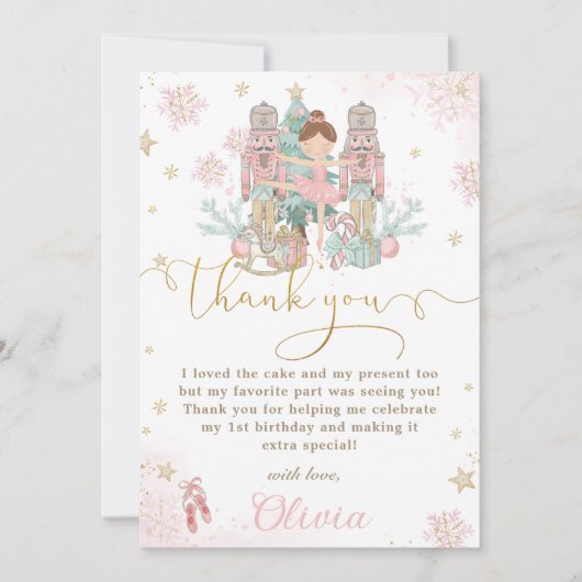 De Nutcracker Winter Onederland 1e verjaardag Bedankkaart (Voorkant)