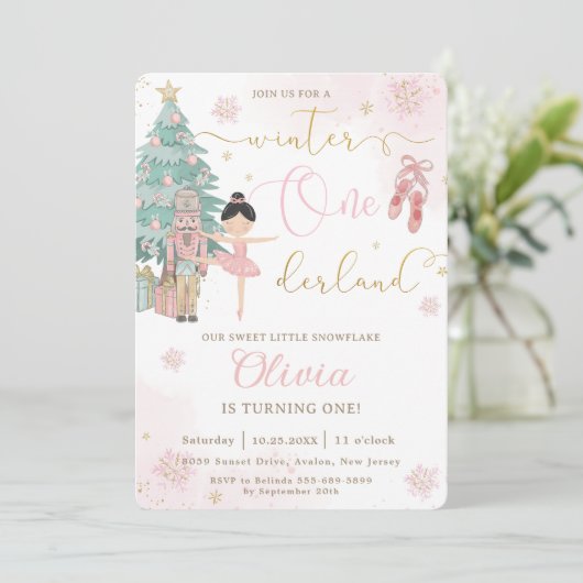 De Nutcracker Winter Onederland 1e verjaardag Kaart (Staand voorkant)