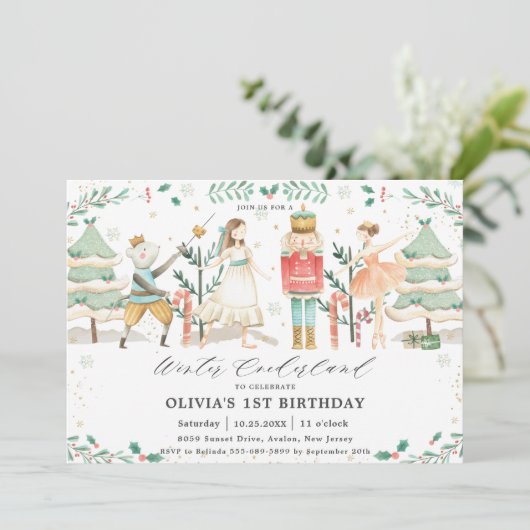 De Nutcracker Winter Onederland 1e verjaardag Kaart (Staand voorkant)