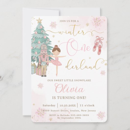 De Nutcracker Winter Onederland 1e verjaardag Kaart (Voorkant)