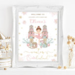 De Nutcracker Winter Onederland 1e verjaardag Poster<br><div class="desc">Personaliseer dit zoete roze winteronderland eerste verjaardagsfeestje welkomstbord poster gemakkelijk en snel, druk eenvoudig op de knop aanpassen om de stijl en plaatsing van de tekst verder te herschikken en op te maken. Met grillige personages uit de Notenkraker in zoete pastelkleuren. Perfect voor de eerste verjaardag van je kleine sneeuwvlokje!...</div>