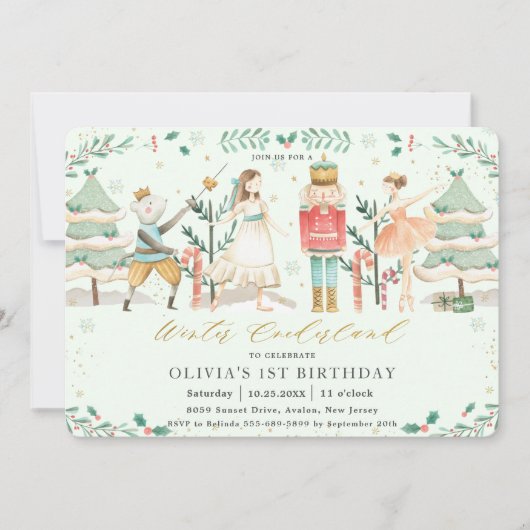 De Nutcracker Winter Onederland 1st Birthday Inv Kaart (Voorkant)