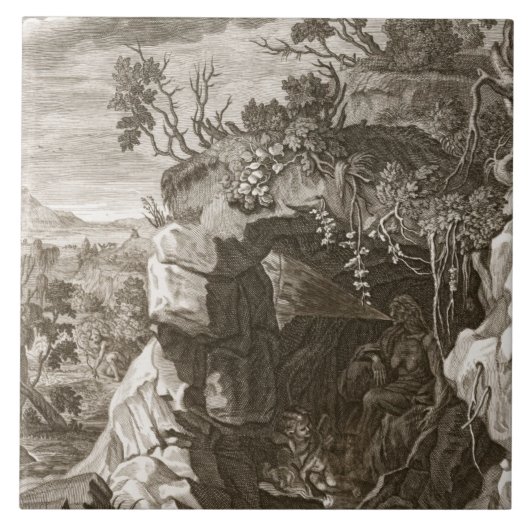De Nymph Echo veranderde in Geluid, 1731 (graven) Tegeltje (Voorkant)