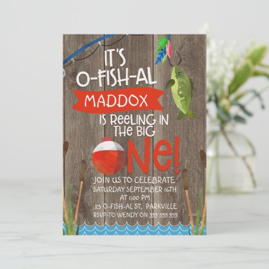 De O-Fish-al 1e verjaardag uitnodiging voor de jon (Staand voorkant)