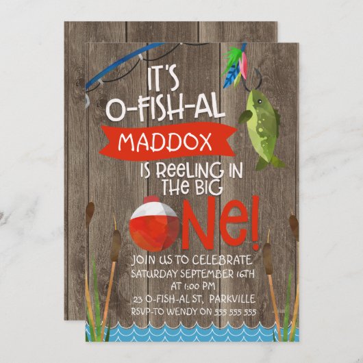 De O-Fish-al 1e verjaardag uitnodiging voor de jon (Voorkant / Achterkant)