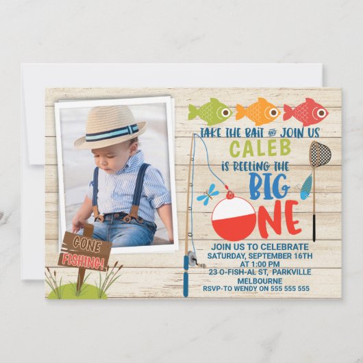 De O-vis-al foto eerste verjaardag uitnodiging (Voorkant)