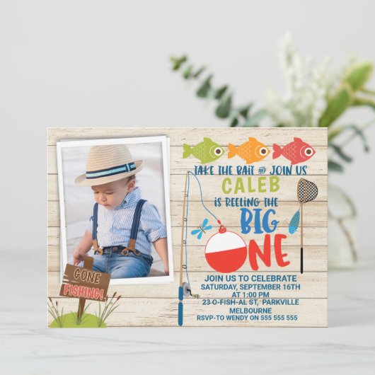 De O-vis-al foto eerste verjaardag uitnodiging (Staand voorkant)