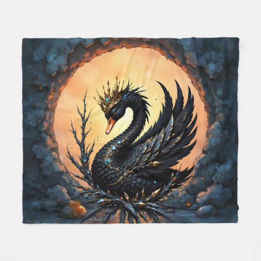 De Obsidiaan Zwaan van Maneschijn Genade. In de sc Fleece Deken (Voorkant (Horizontaal))