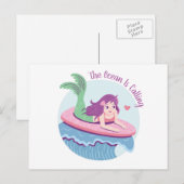 De Oceaan Roept Zeemeermin Surfen Grappig Briefkaart (Voorkant / Achterkant)