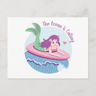 De Oceaan Roept Zeemeermin Surfen Grappig Briefkaart