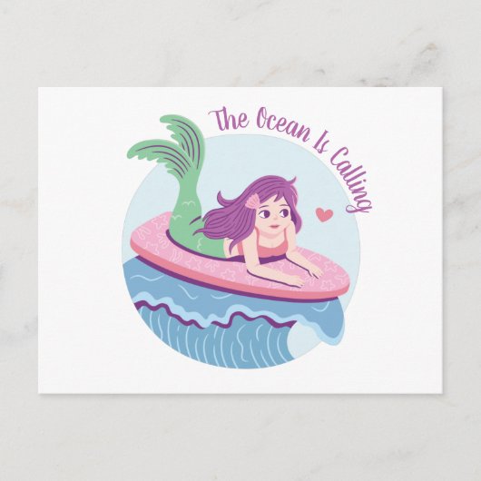 De Oceaan Roept Zeemeermin Surfen Grappig Briefkaart (Voorkant)