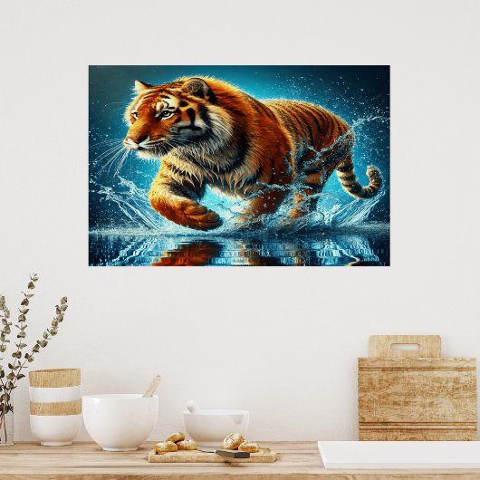 De oceaan van de Bengaalse tijger Splash Run Poster (Keuken)